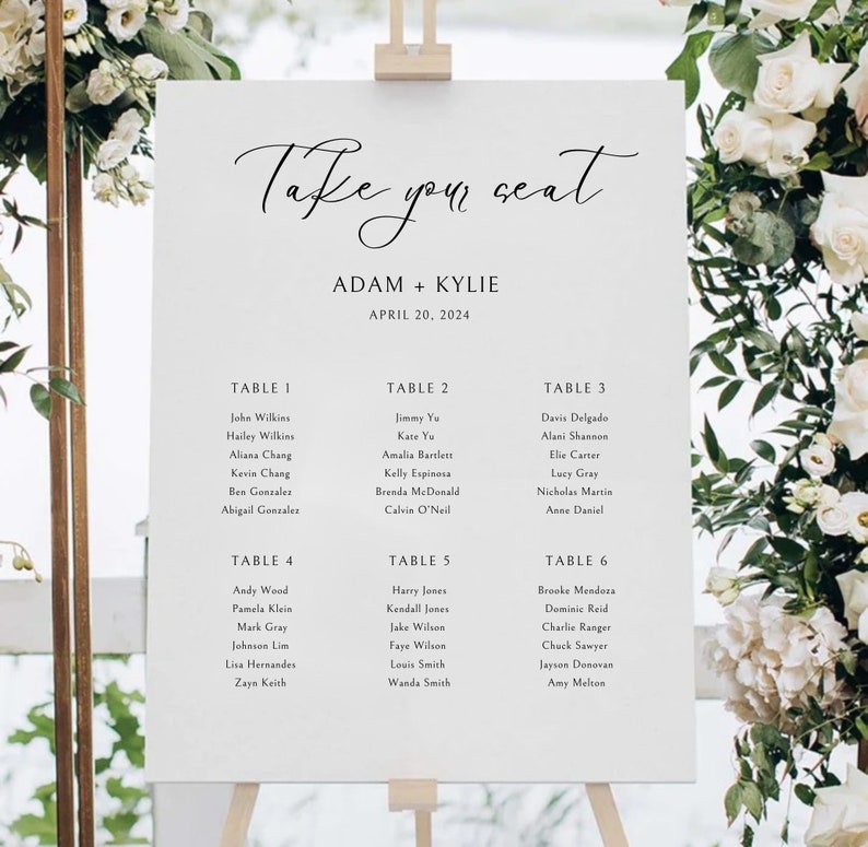 Editable Wedding Guest Seating Chart Template Canva, Printable Wedding