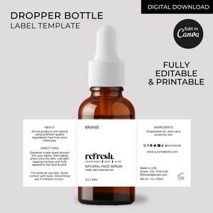 Pode incluir: Um frasco de vidro marrom com conta-gotas e um r&oacute;tulo branco. O r&oacute;tulo tem o texto "refresh." em uma fonte preta sem serifa. O r&oacute;tulo tamb&eacute;m inclui o texto "GRAPESEED MINT ALOE NATURAL FACE SERUM made with essential oils 1oz | 30ml".
