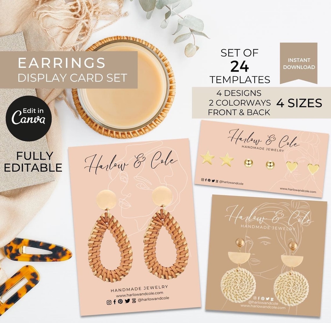 Editable Earrings Display Card Template Canva, Printable Earrings Label Cards, Dangle Earrings ...