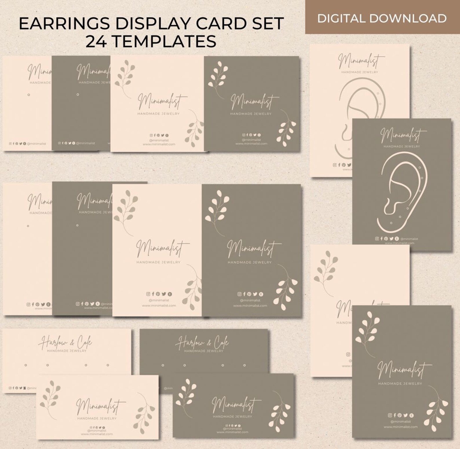 Editable Earrings Display Card Template Canva, Printable Earrings Label Cards Template Set ...
