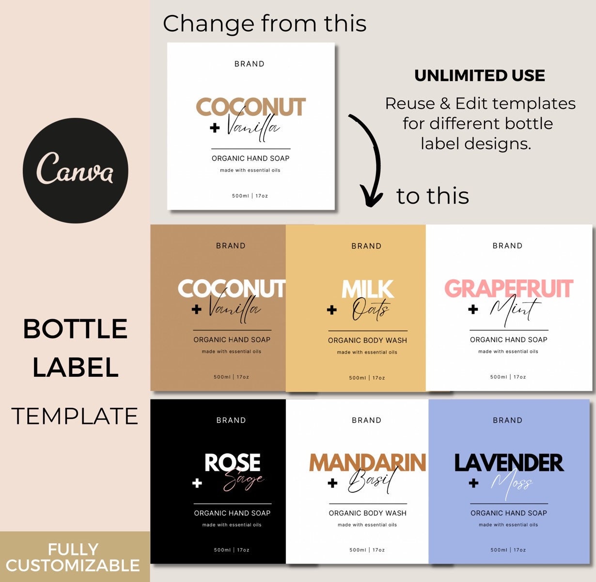 Printable Hand Soap Bottle Labels Template Canva Editable Etsy