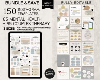 Couples Therapy Instagram Templates Editable Canva, Marriage Counseling, Mental Health Instagram Template for Therapist, Social Media Bundle