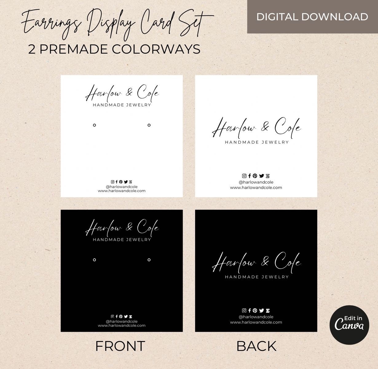 Editable Earrings Display Card Template Canva, Printable Earrings Label ...