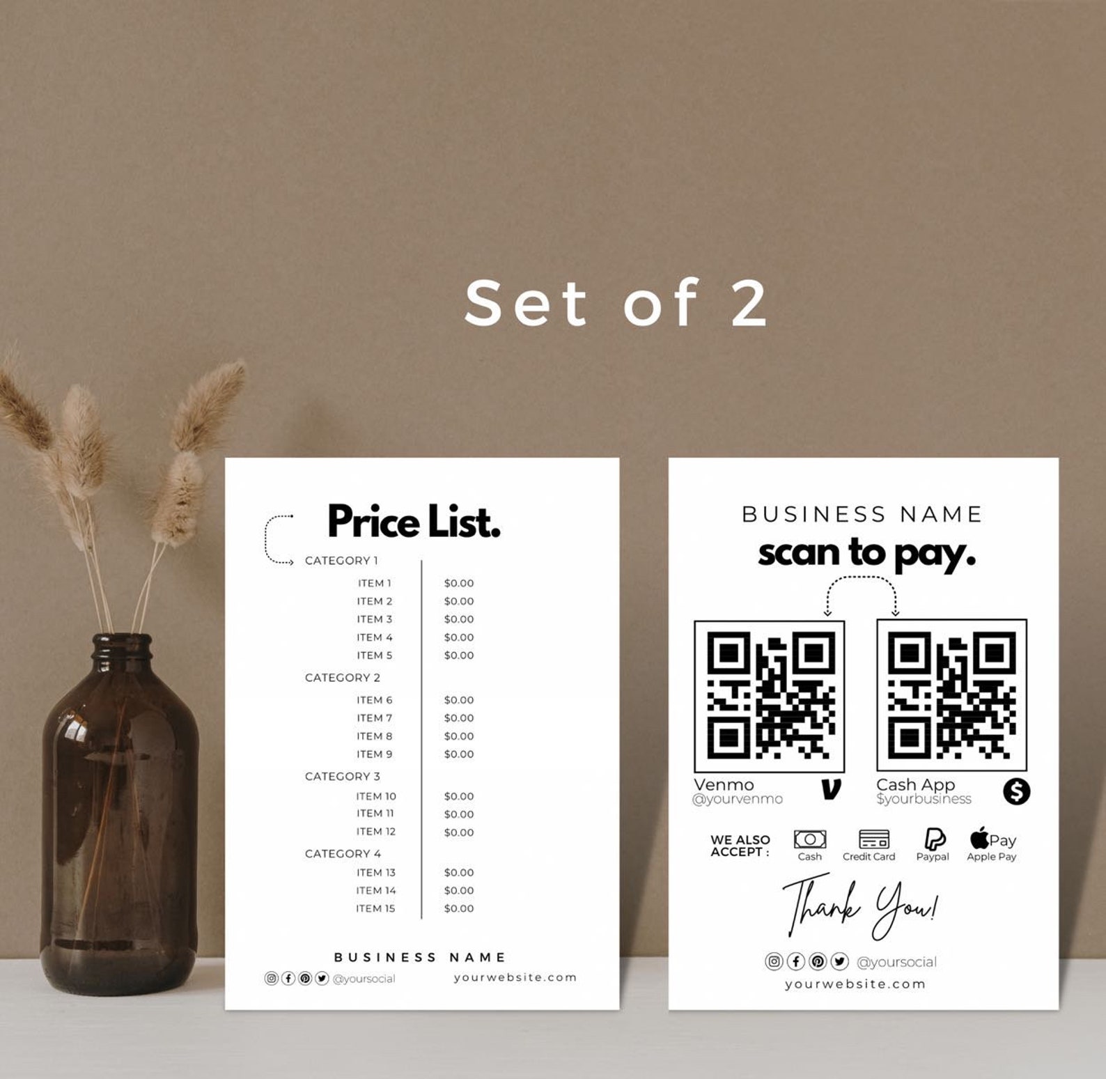 Price List Template Editable Canva, Printable Payment Sign Card, Price ...