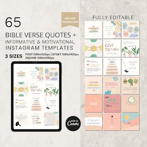 Bible Verse Quotes Instagram Templates Canva, Mental Health Social Media Templates, Inspirational Motivational Quotes, Tiktok Template Set