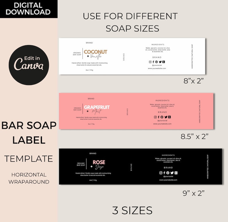 Bar Soap Label Template Canva Editable Soap Labels Printable - Etsy