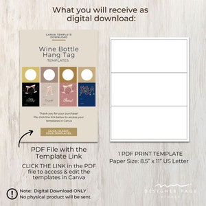Editable Wine Bottle Hang Tags Canva Templates Set, Printable Champagne ...