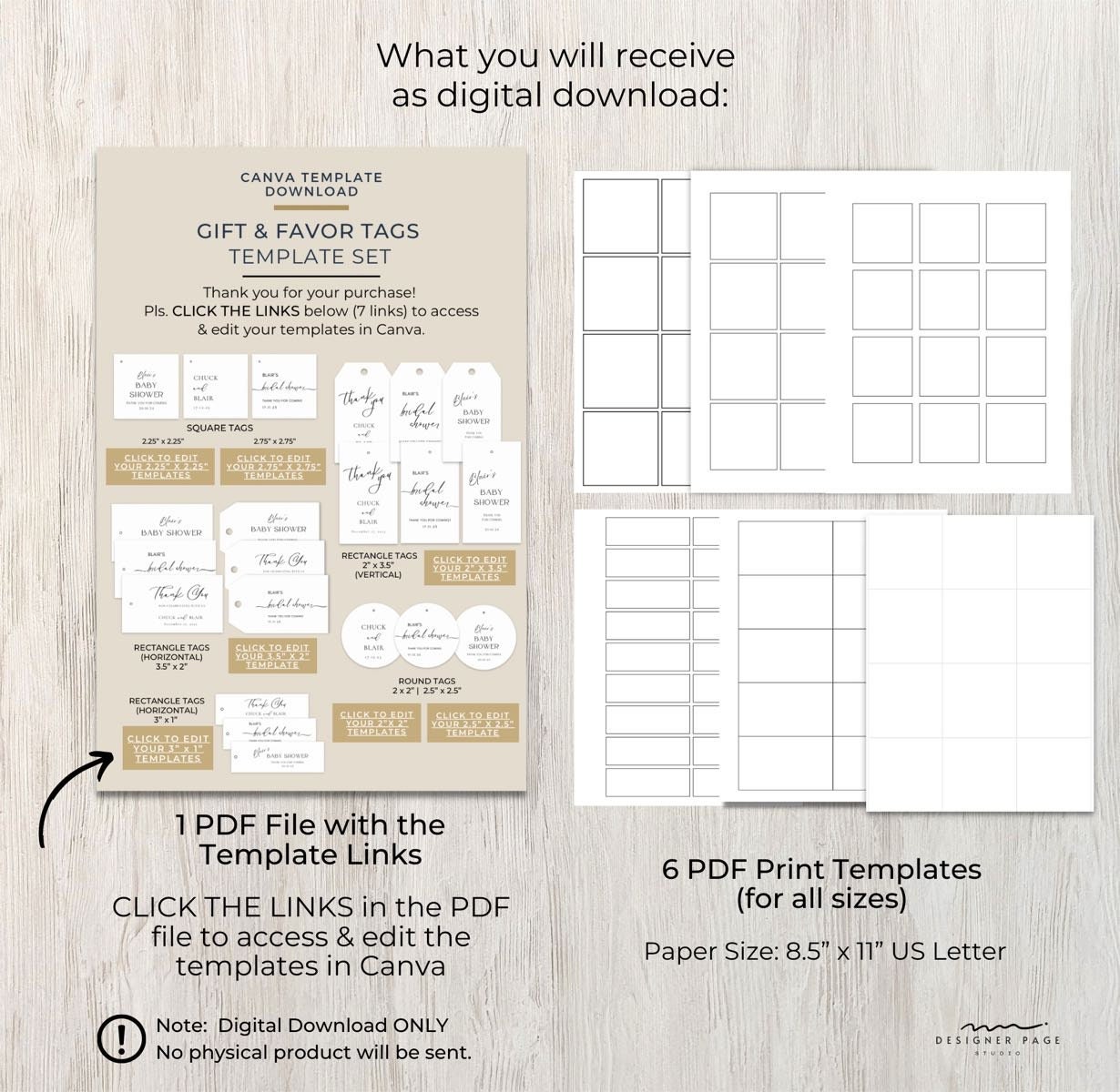 Editable Wedding Favor Tags Template Canva, Printable Gift Tags Set ...