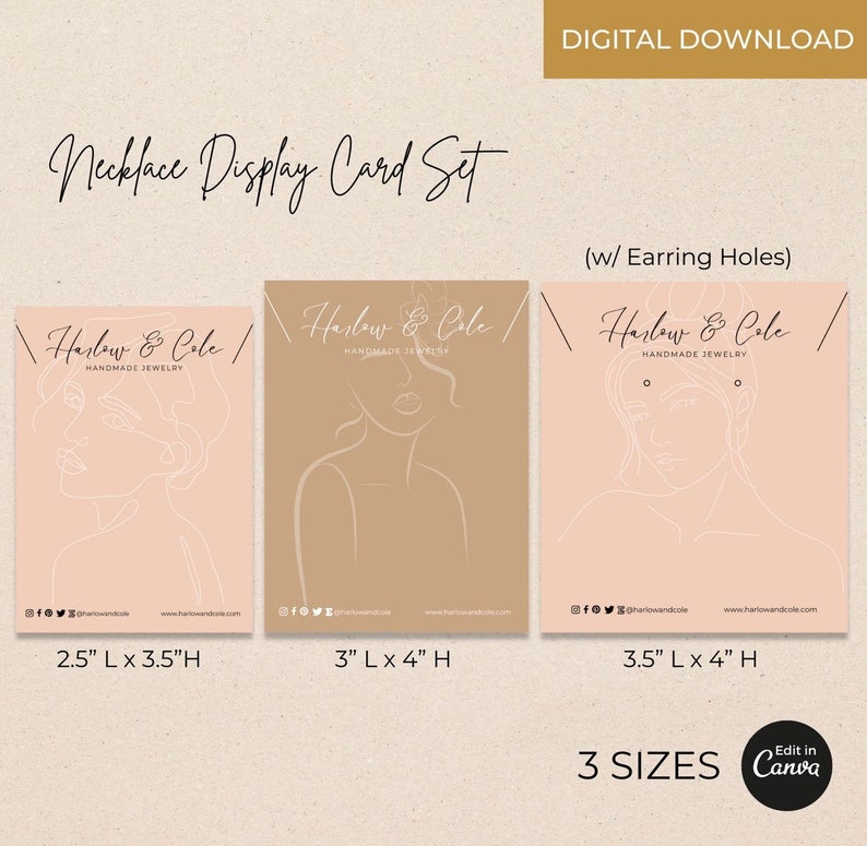 Editable Necklace Display Card Template Canva, Printable Necklace Tags, Jewelry Display Board ...