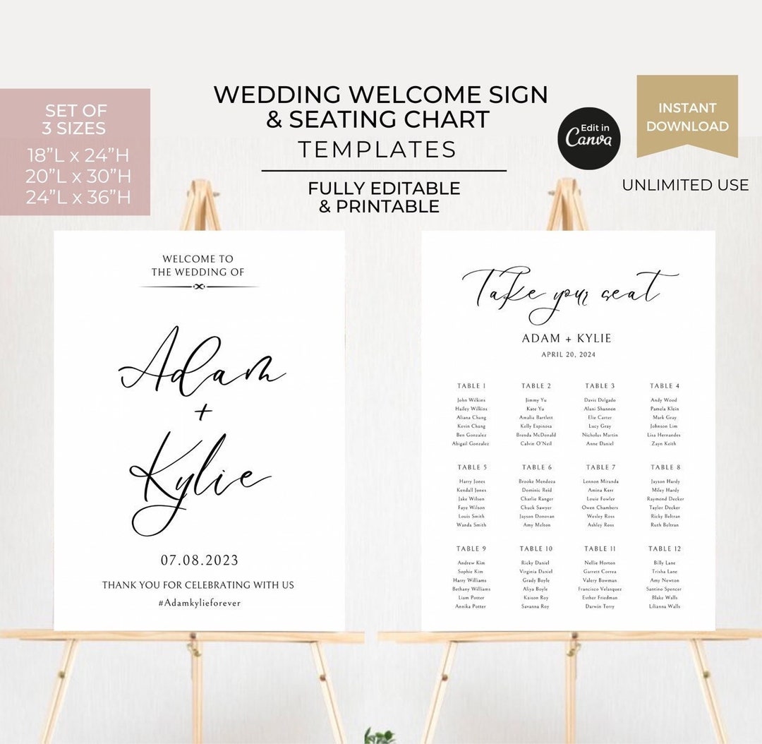 Wedding Welcome Signs Template Canva Editable, Printable Wedding ...