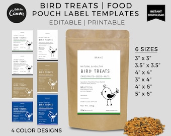 Editable Bird Treats Labels Template Canva, Bird Food Label Stickers, Printable Bird Seed Pouch Labels, Minimalist Pet Food Packaging Labels