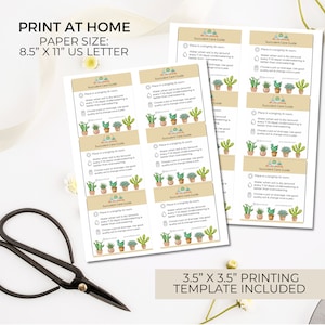 Editable Succulent Care Guide Template, Plant Care Cards Tag Printable ...