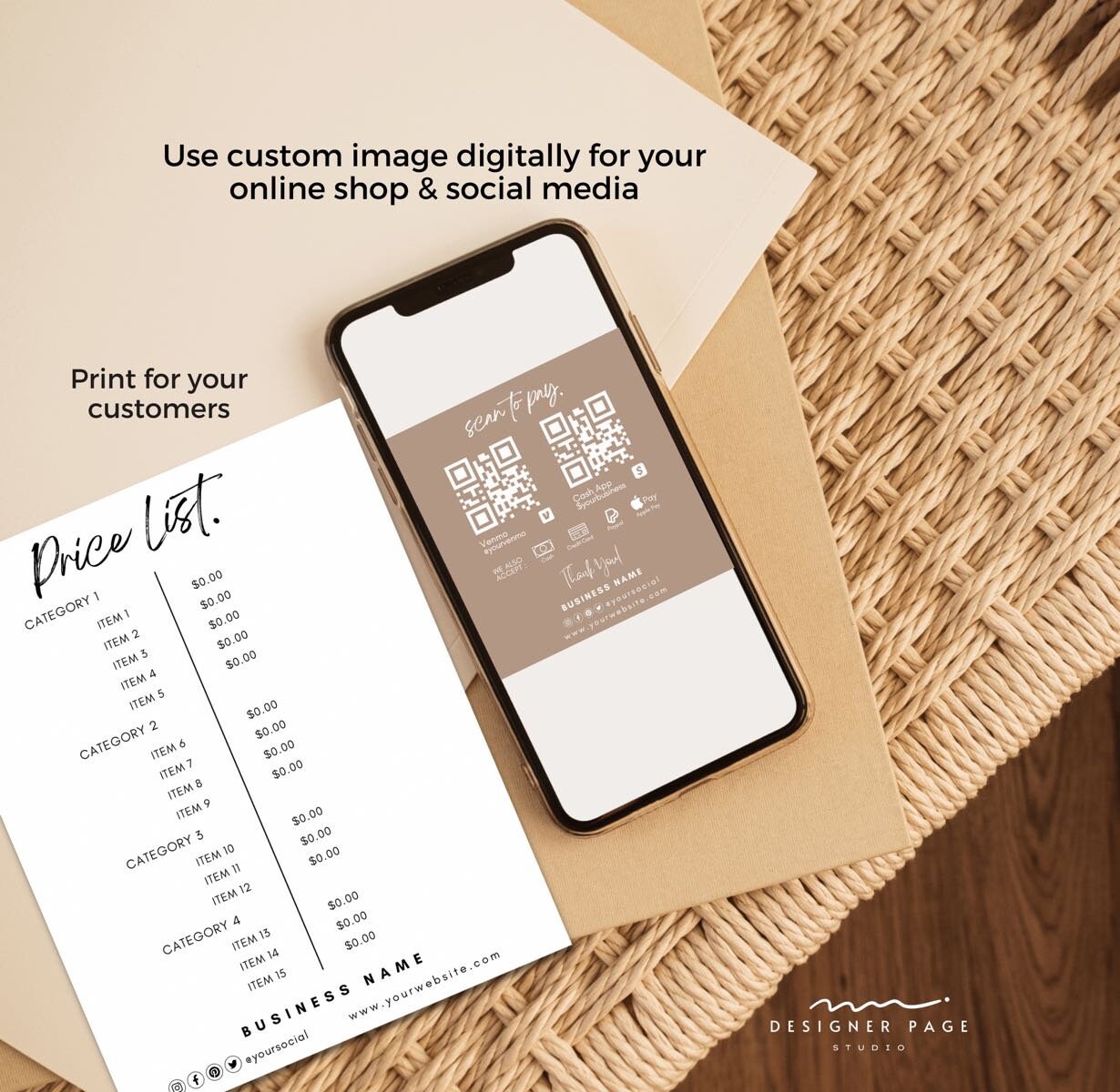 Price List Template Editable, Printable Payment Sign Card Set, Price ...
