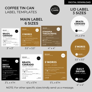 Coffee Tin Can Labels Template Editable Canva, Custom Coffee Labels ...