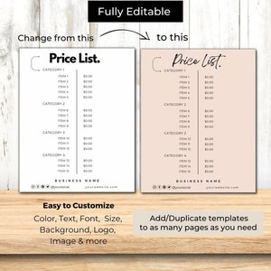 Price List Template Editable Canva Printable Payment Sign Card Price