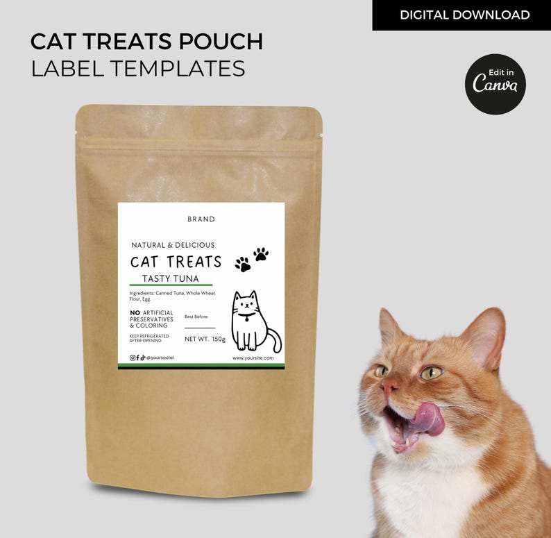 Cat Labels Paper Editable Cat Treats Labels Template Canva, Cat Food Label Stickers ...