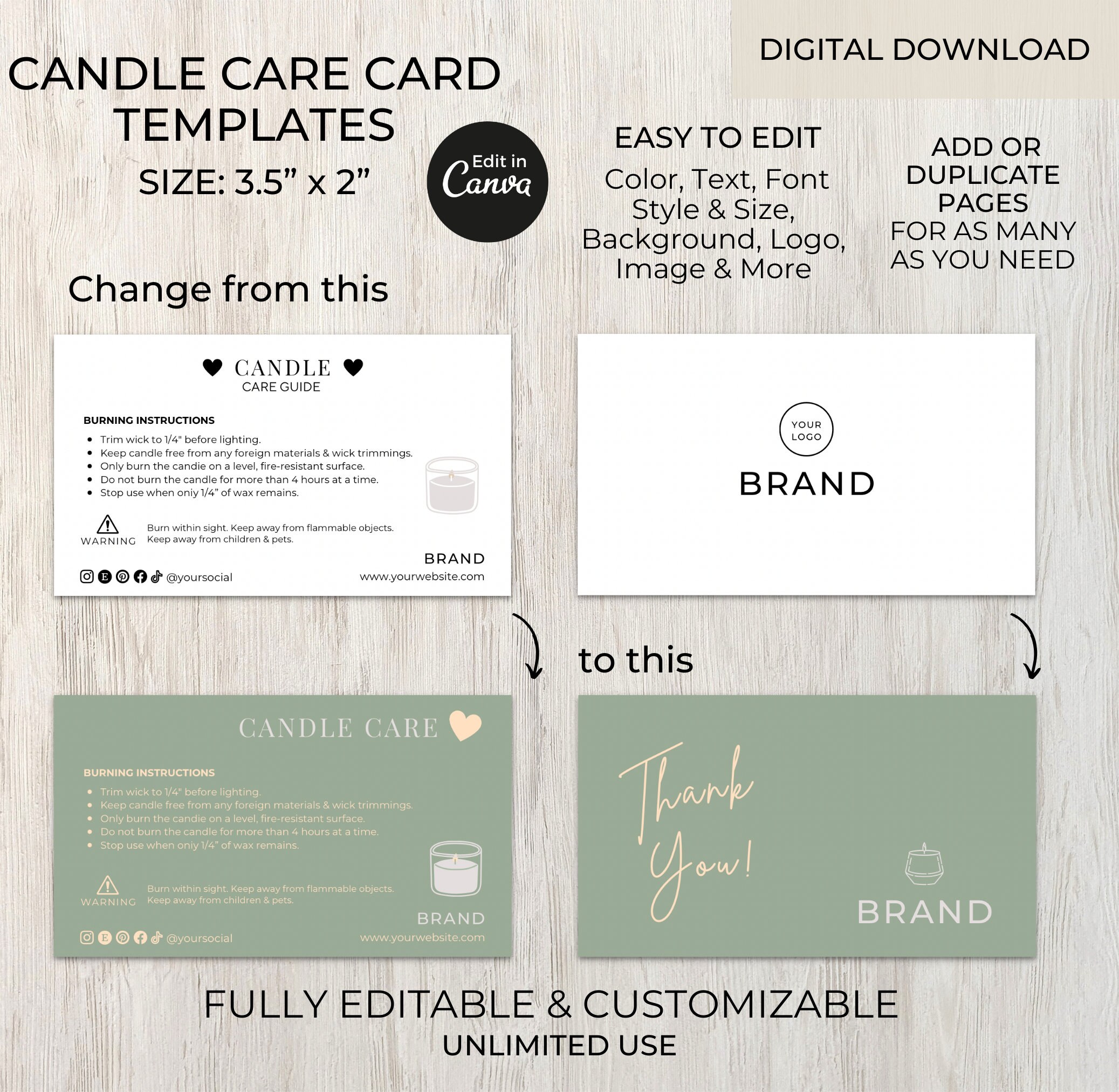 Candle Care Card Template Editable Canva, Printable Candle Care Guide
