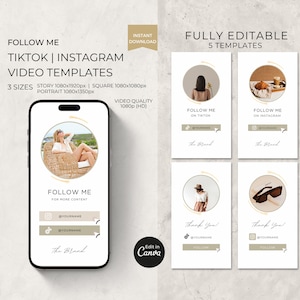Folgen Sie mir auf Tiktok Template Canva, bearbeitbare Tiktok-Videovorlagen, Instagram Story Reels, benutzerdefinierter Social Media-Beitrag, moderne neutrale Farben