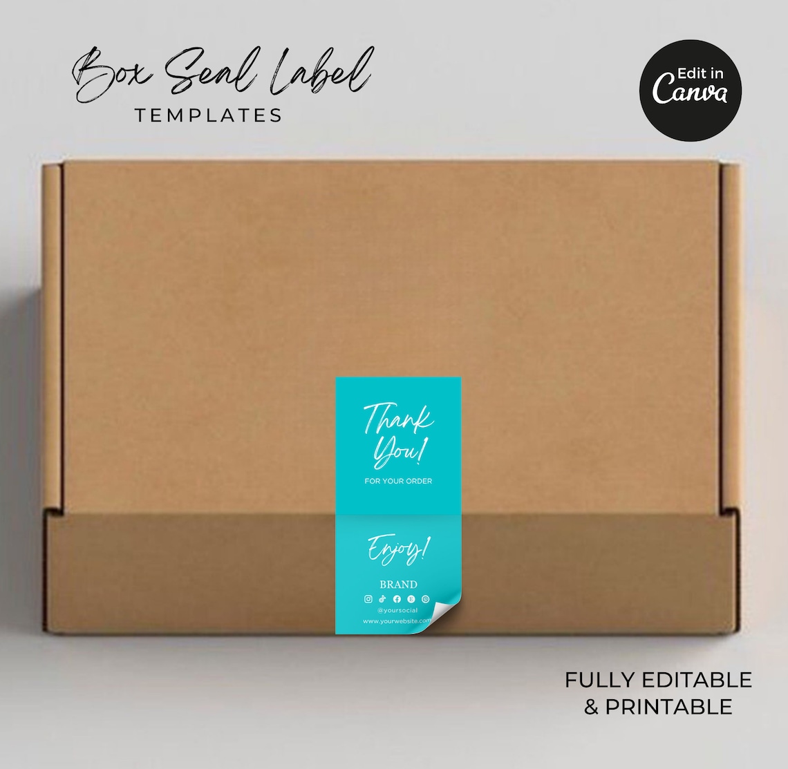 Box Labels Template Editable Canva, Mailer Box Seal Label Stickers ...
