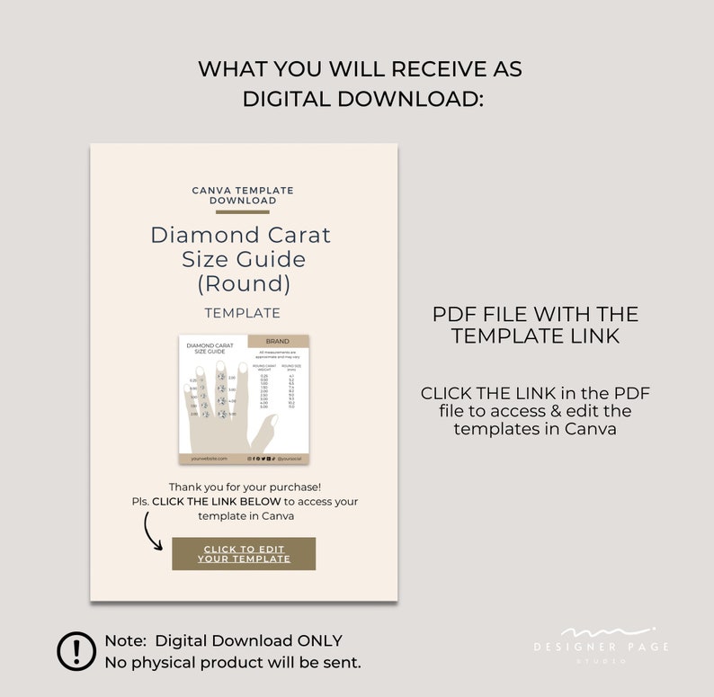 Editable Diamond Carat Size Chart Template Canva, Printable Round Diamond Size Guide Mm, Custom ...