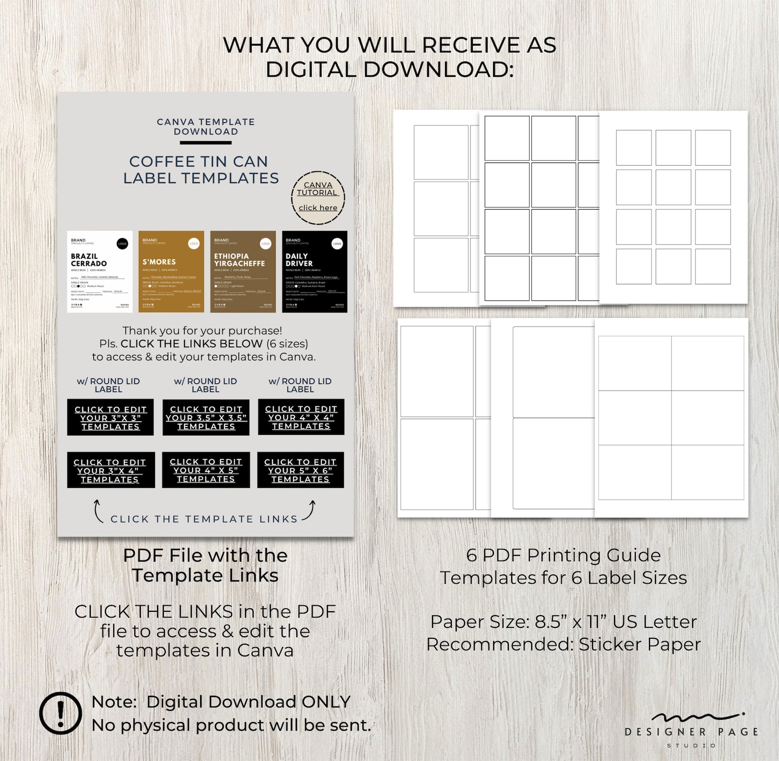 Coffee Tin Can Labels Template Editable Canva, Custom Coffee Labels ...