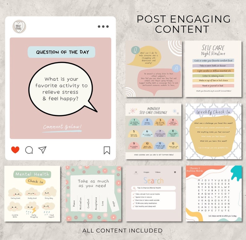 Mental Health Instagram Templates Canva, Tiktok Social Media Template ...