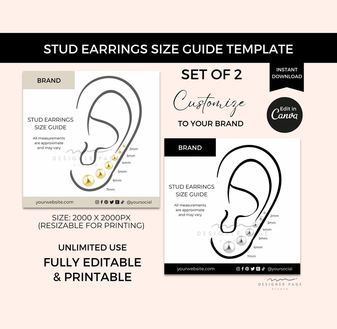 Editable Stud Earrings Size Guide Template Canva, Printable Earrings ...