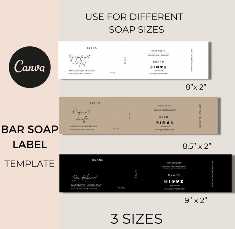 Bar Soap Label Template Canva Editable, Soap Labels Printable, Wrap ...