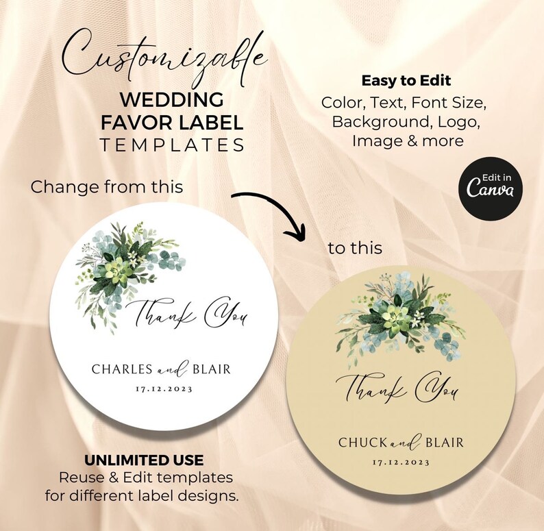 Custom Candle Wedding Favor Label Template Canva Editable Candle Tin 