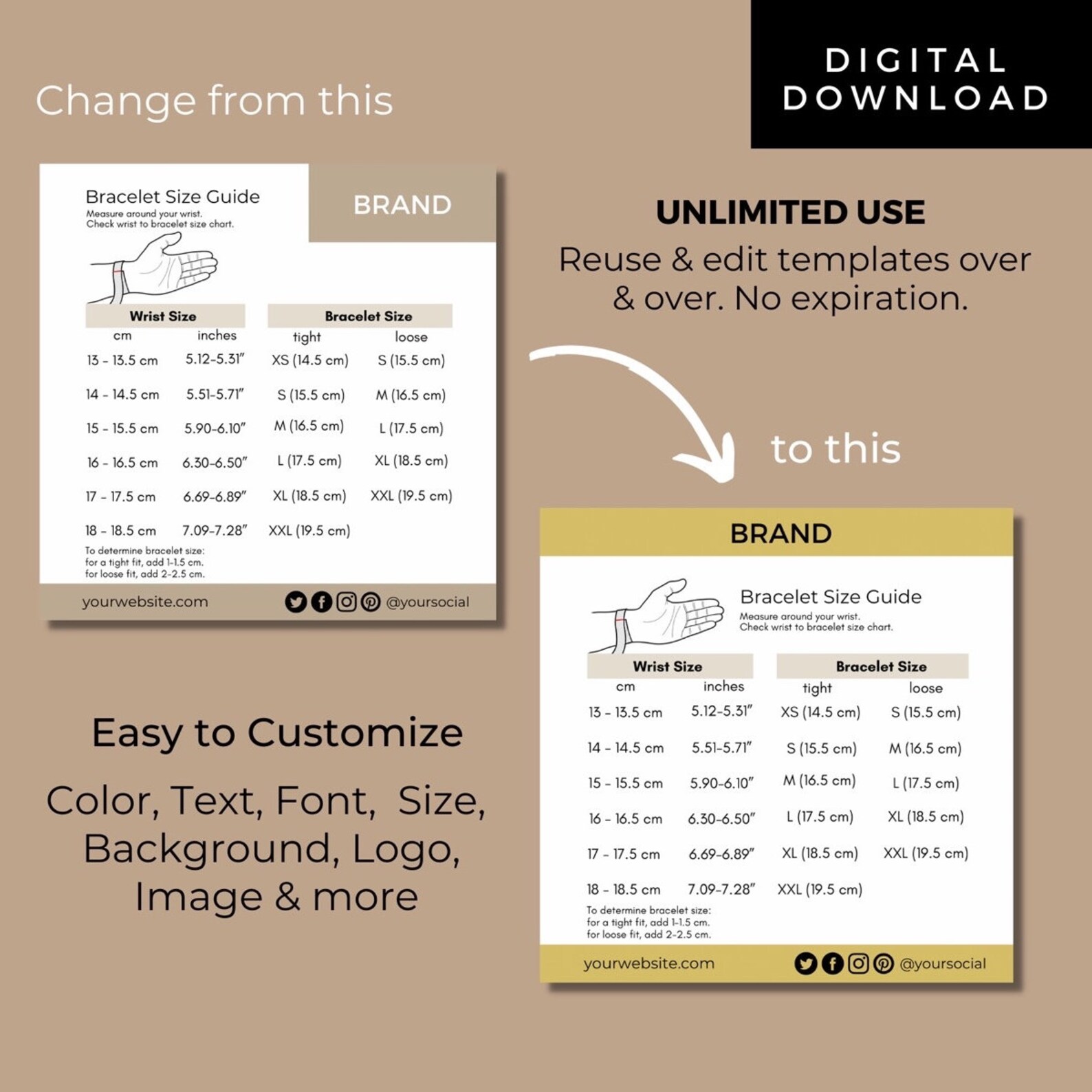 Necklace Size Chart Template Canva, Editable Jewelry Size Guide Template, Printable Bracelet ...