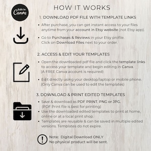 Peut inclure: Un guide de t&eacute;l&eacute;chargement num&eacute;rique avec des instructions sur la fa&ccedil;on de t&eacute;l&eacute;charger, modifier et imprimer des mod&egrave;les &agrave; l'aide de Canva. Le guide comprend une note indiquant que le produit est un t&eacute;l&eacute;chargement num&eacute;rique uniquement et qu'aucun produit physique ne sera envoy&eacute;.