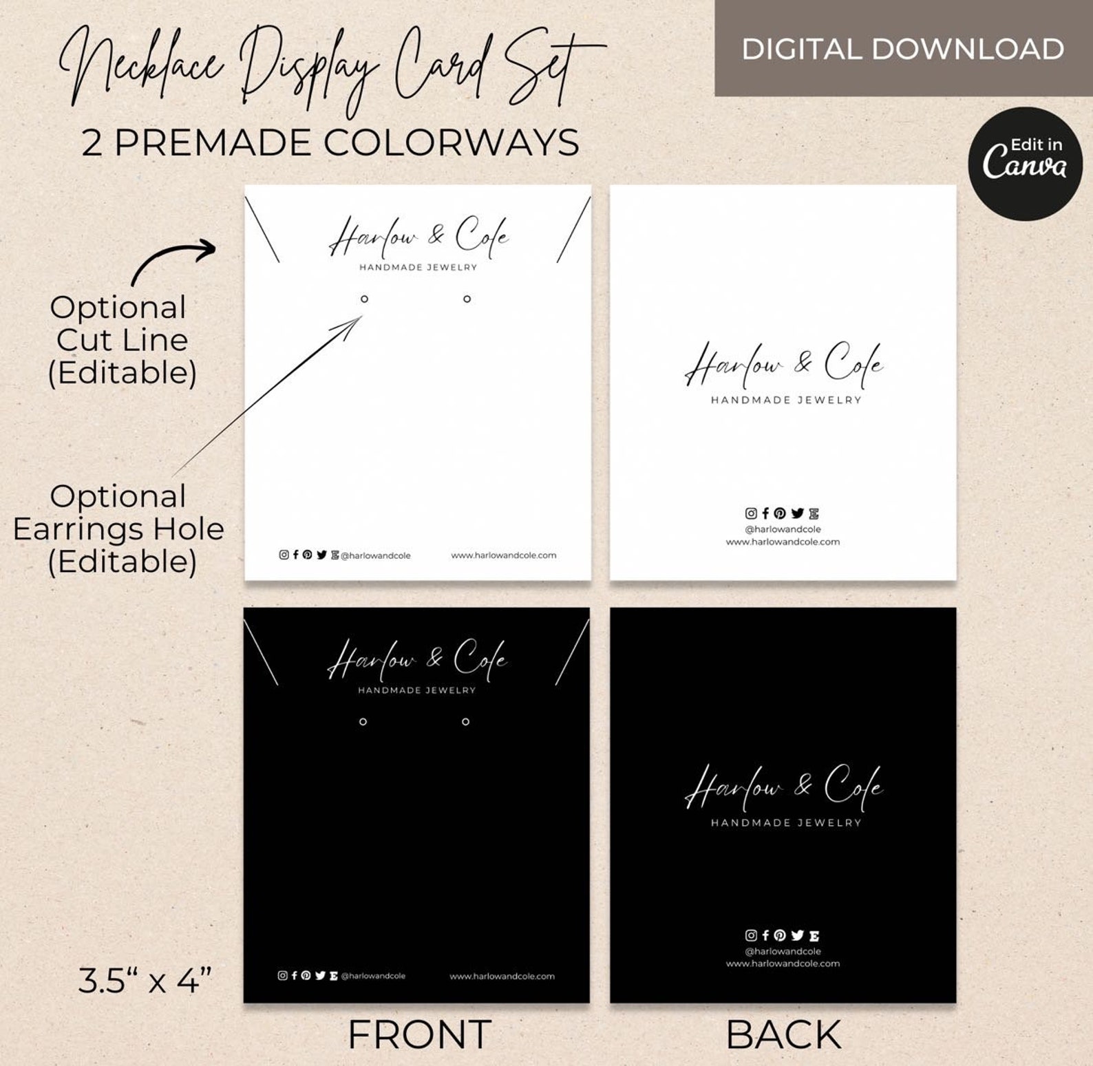 Necklace Display Card Template Set, Printable Necklace Cards Logo ...