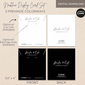 Peut inclure: Deux cartes d'affichage de collier, une blanche et une noire, avec le texte "Harlow & Cole Handmade Jewelry" et des ic&ocirc;nes de m&eacute;dias sociaux. Les cartes mesurent 8,9 cm sur 10,2 cm.