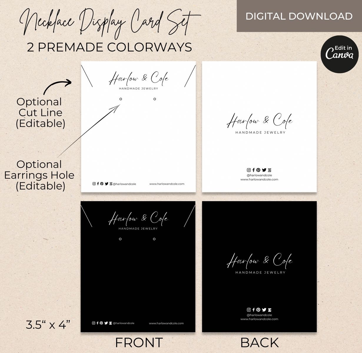 Necklace Display Card Template Set, Printable Necklace Cards Logo ...