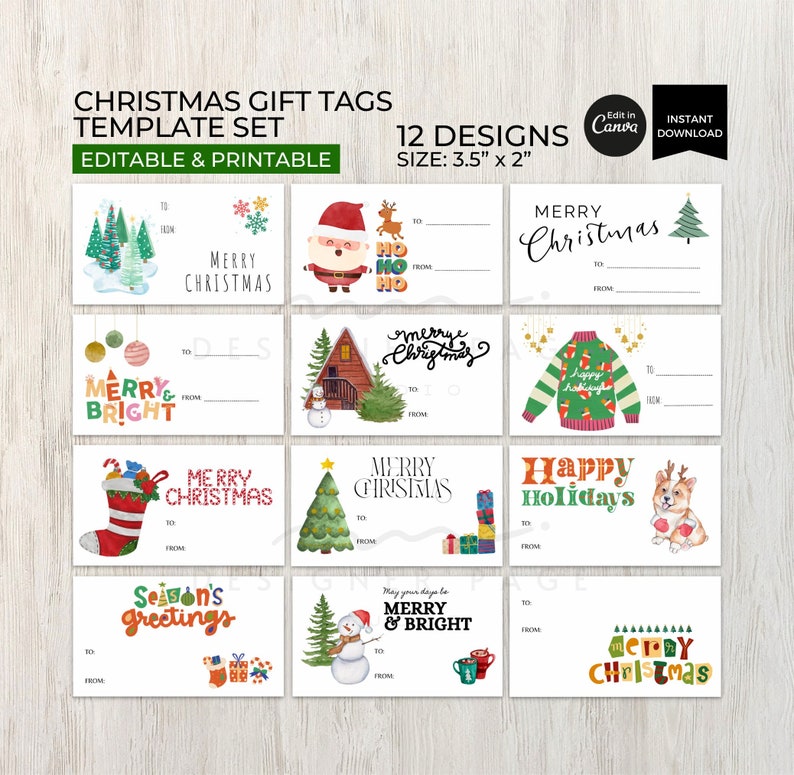 Christmas Gift Tags Template Canva Editable, Printable Holiday Gift Tag