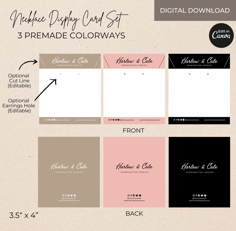 Editable Necklace Display Card Template Canva Printable - Etsy