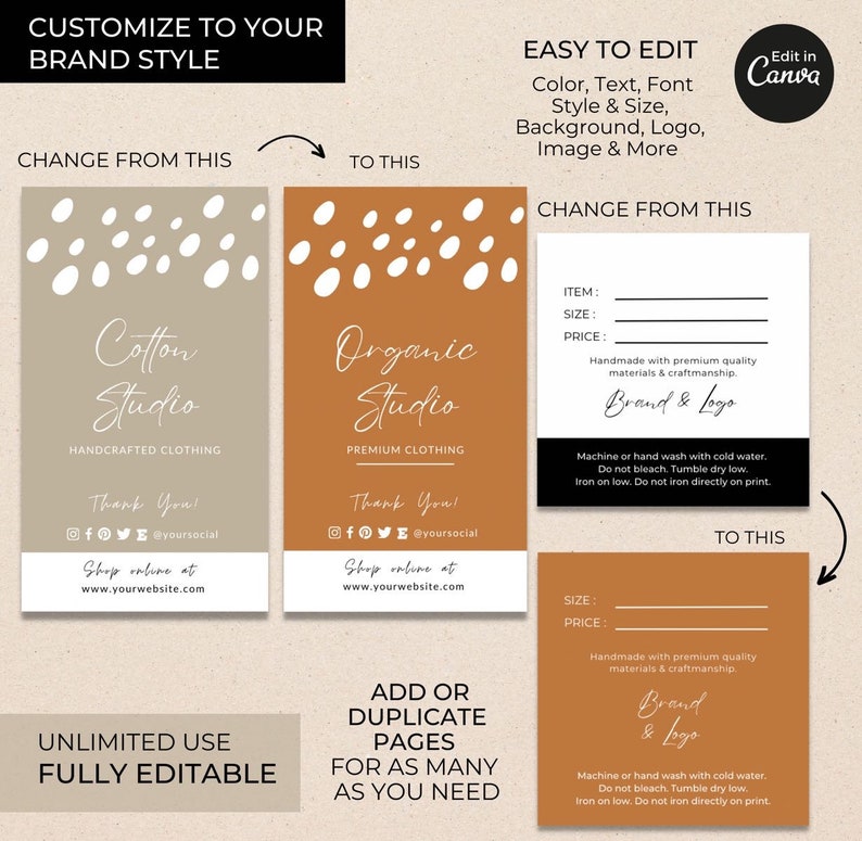 Printable Clothes Label Tags Template Canva Editable Clothing Etsy