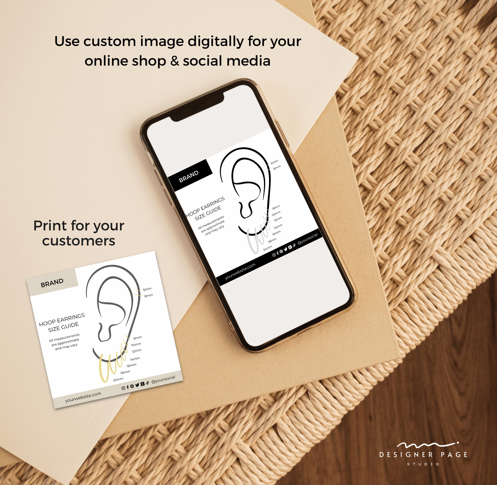 Editable Hoop Earrings Size Chart Template Canva Printable Etsy