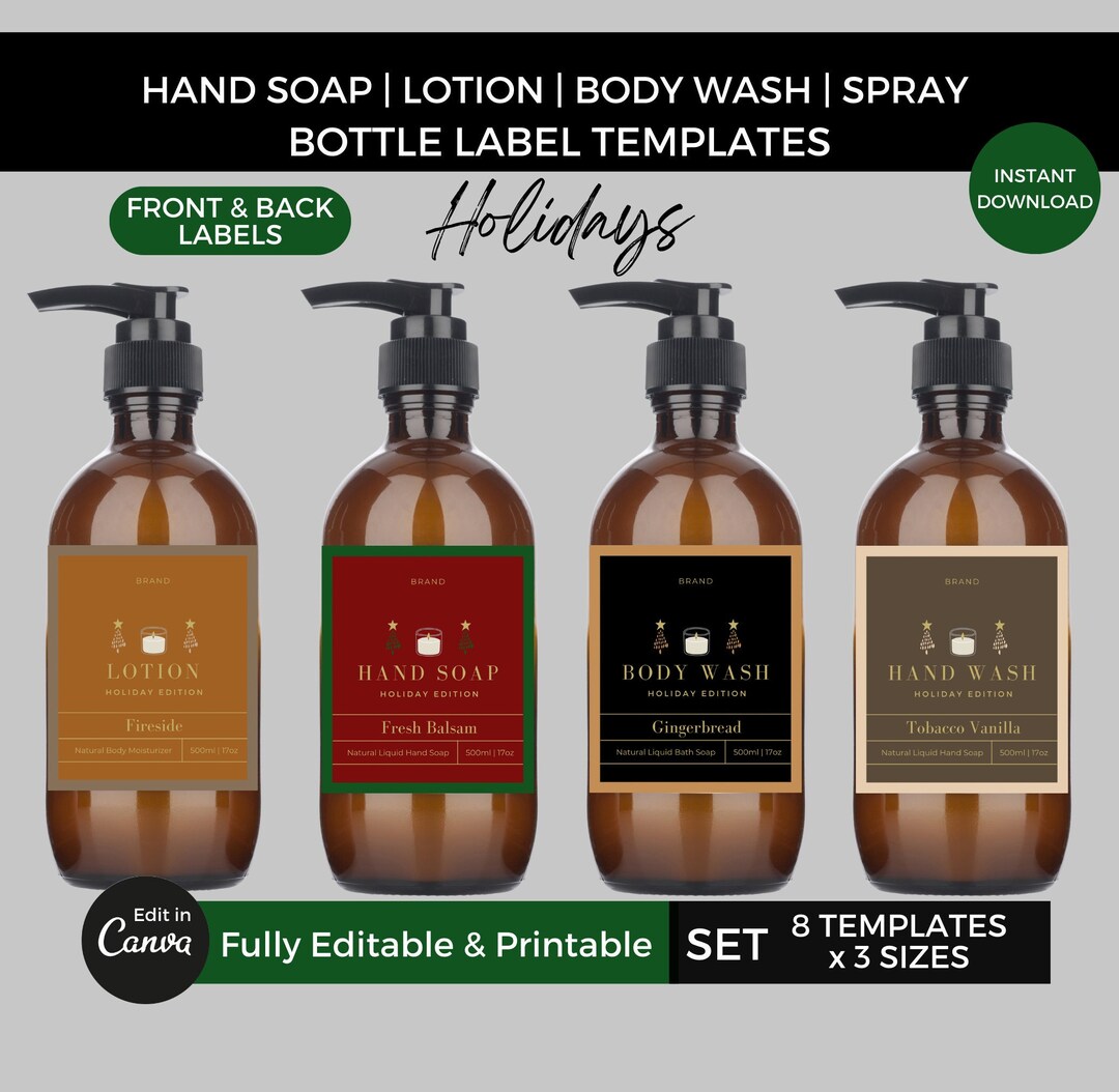 Christmas Hand Soap Bottle Labels Template Canva Editable Etsy