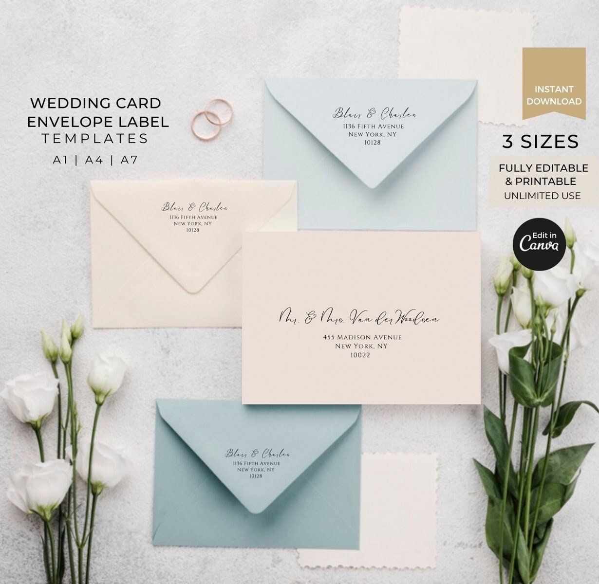 Editable Wedding Invitation Card Envelope Template Canva, RSVP Reply