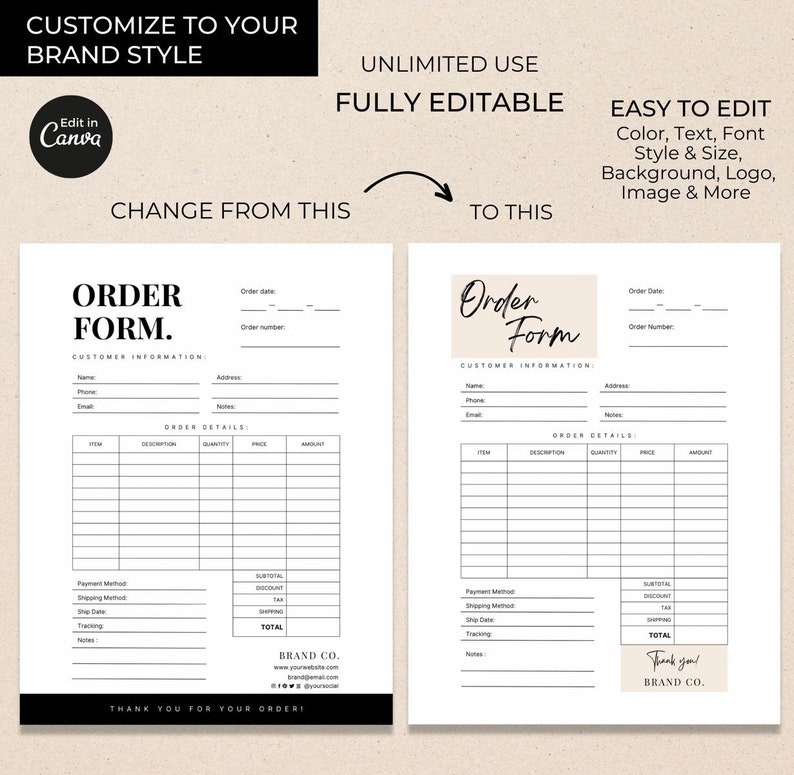 Printable Order Form Template Canva, Editable Purchase Order Forms ...