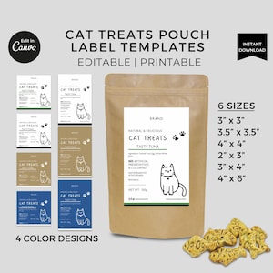 Editable Cat Treats Labels Template Canva, Cat Food Label Stickers, Printable Pouch Labels, Minimalist Pet Food Packaging Labels, Pet Treats