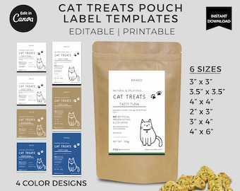 Editable Cat Treats Labels Template Canva, Cat Food Label Stickers, Printable Pouch Labels, Minimalist Pet Food Packaging Labels, Pet Treats