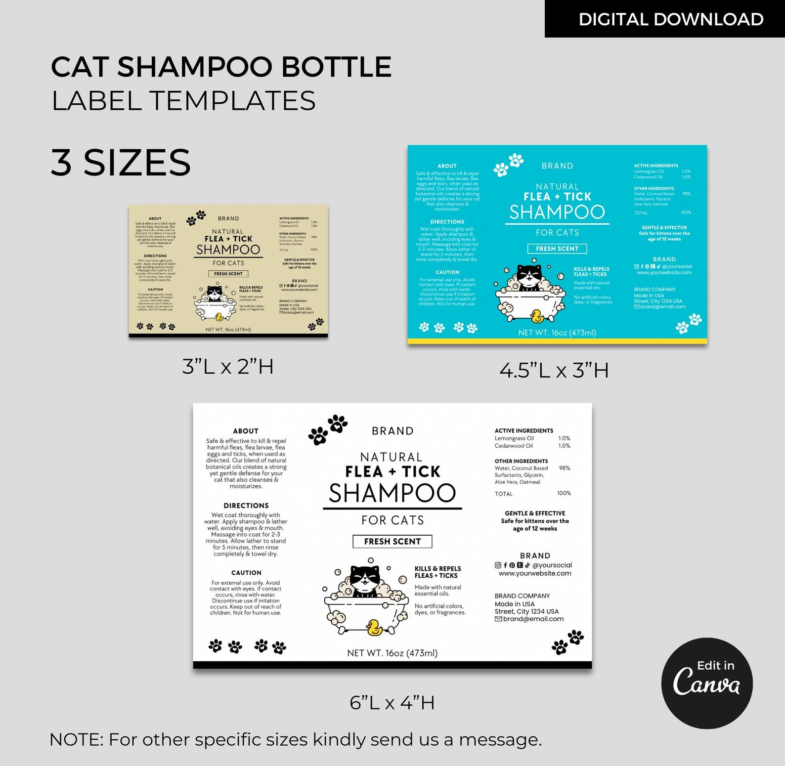Cat Shampoo Bottle Labels Template Editable Canva, Anti Flea & Tick ...