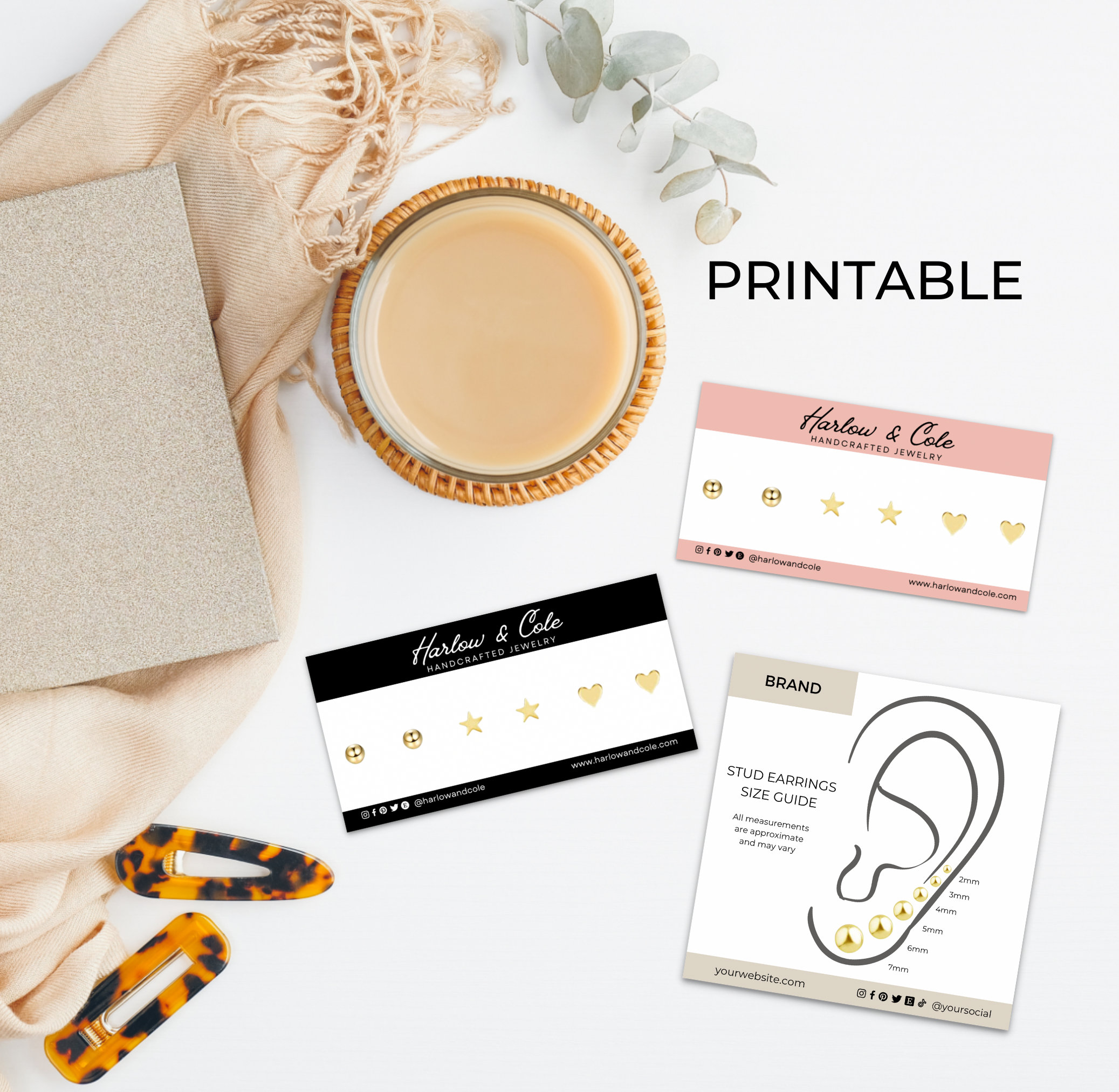 Editable Earrings Size Chart Template Canva, Printable Hoop Earrings