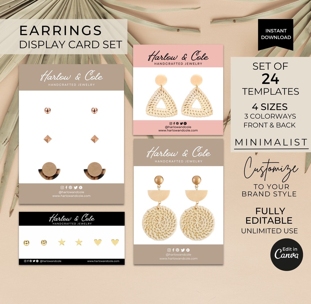 Earrings Display Cards Template Canva Editable, Printable Earrings ...