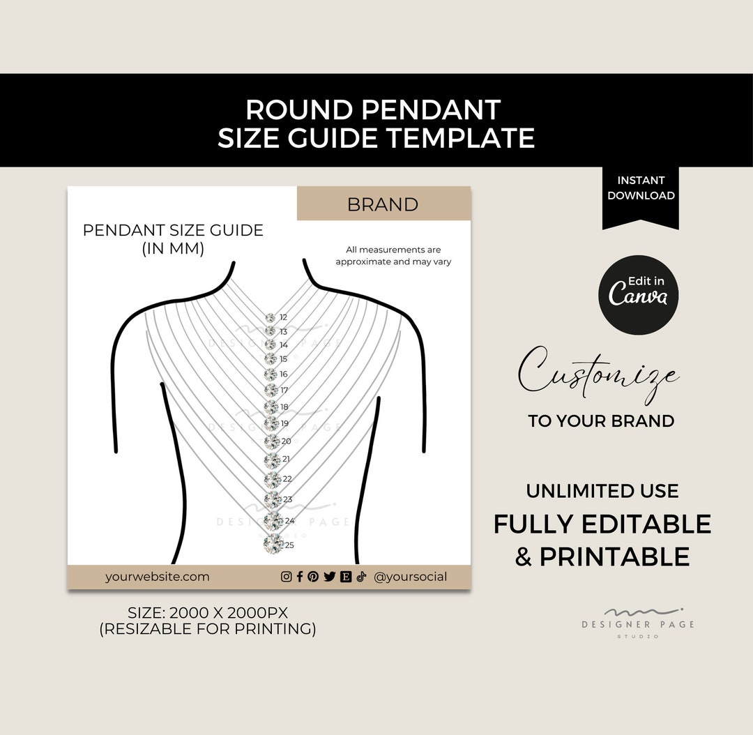Necklace Pendant Size Chart Guide Template Editable Round Etsy