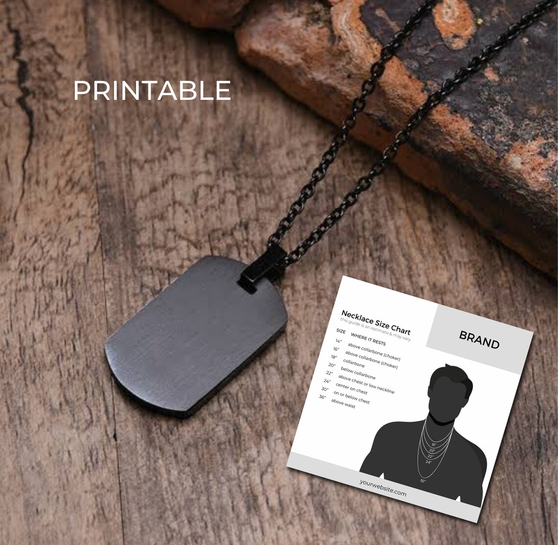 Editable Mens Necklace Size Chart Template Printable Necklace Size