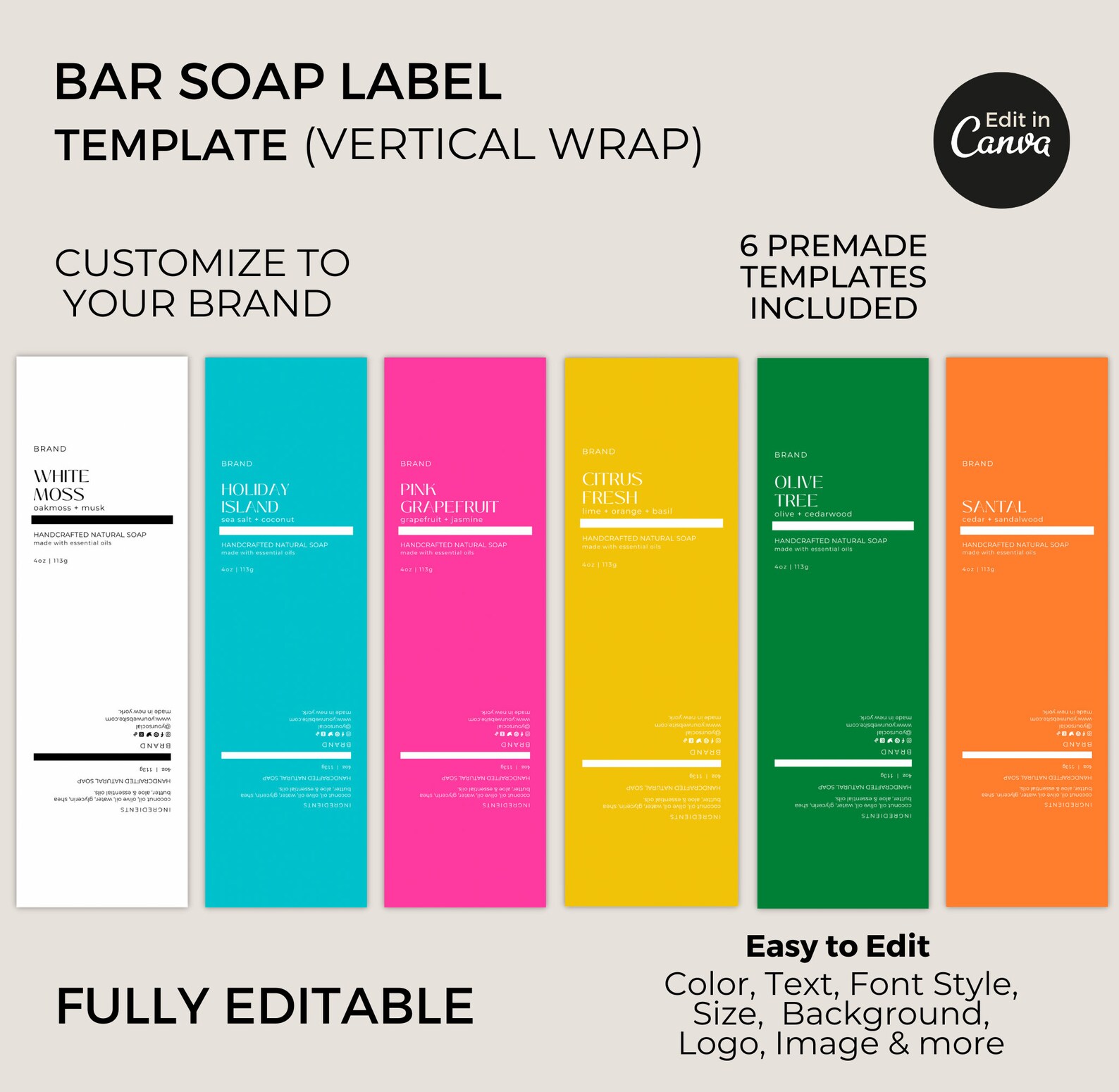 Editable Soap Label Template Canva, Bar Soap Labels Printable, Soap ...