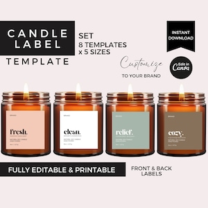 Bearbeitbare Kerzenetikettenvorlage Canva, moderne Kerzenetiketten zum Ausdrucken, Kerzenglasetikettenaufkleber, minimalistisches Etikettendesign, kundenspezifische Verpackung